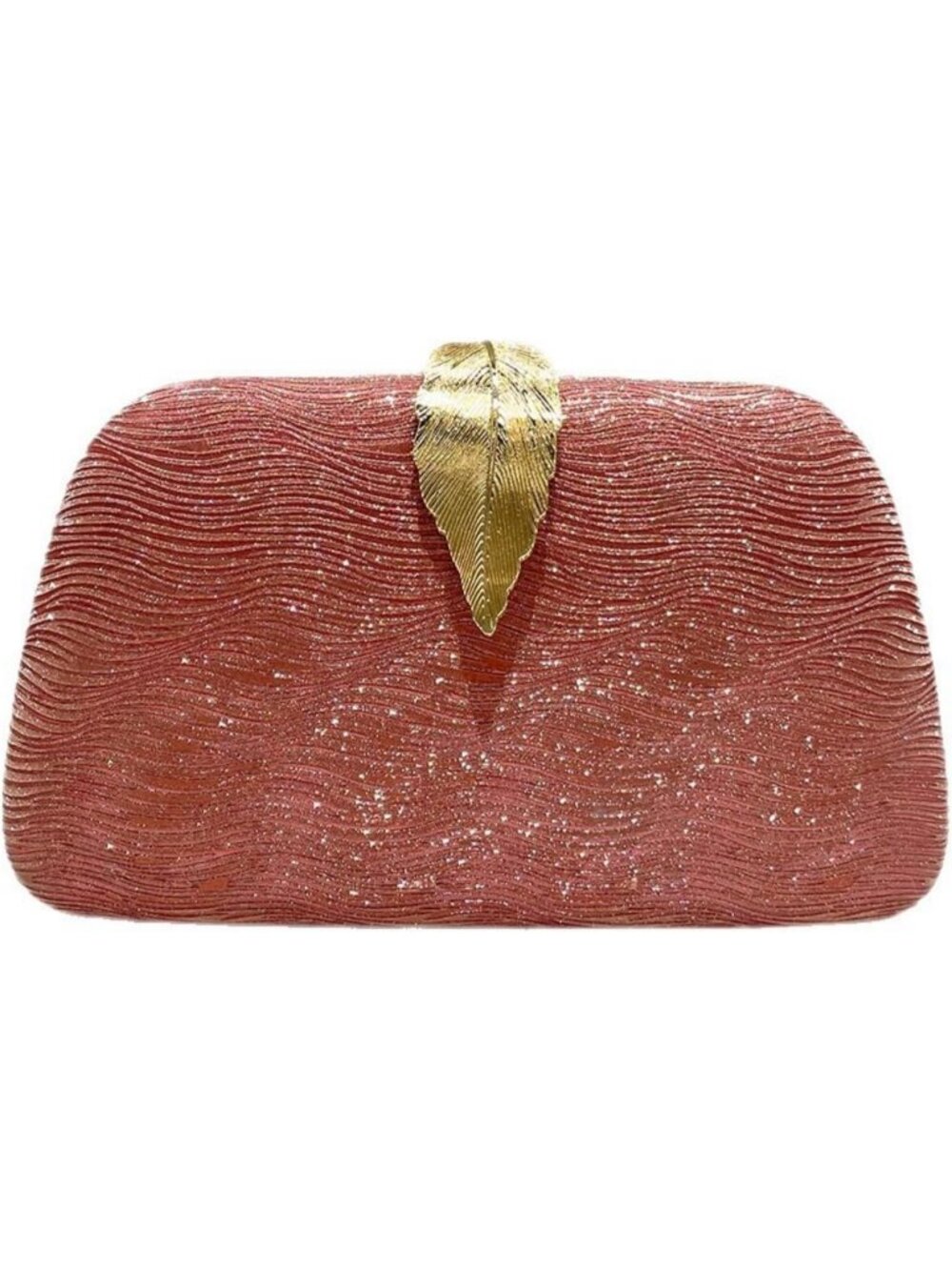 Women's Red111 Elegant Clutch Purse Metallic Leaves Clasp Banquet Evening Bag
